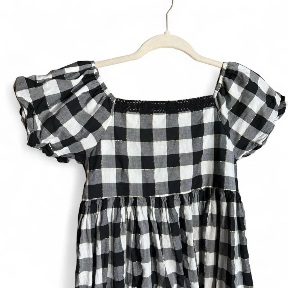 Happily Grey Puff Sleeve Ruffle Maxi Dress Girls 12 Black Buffalo Plaid Holiday